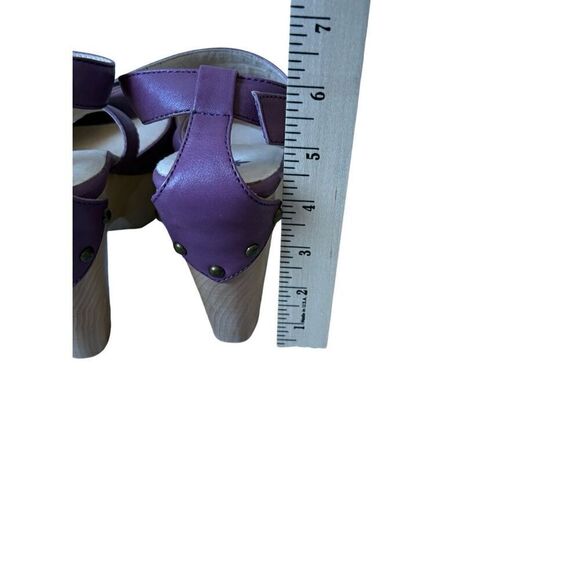 Farylrobin Anthropologie Chunky Wooden Heel Sandals size 9 Purple Leather - Picture 7 of 12